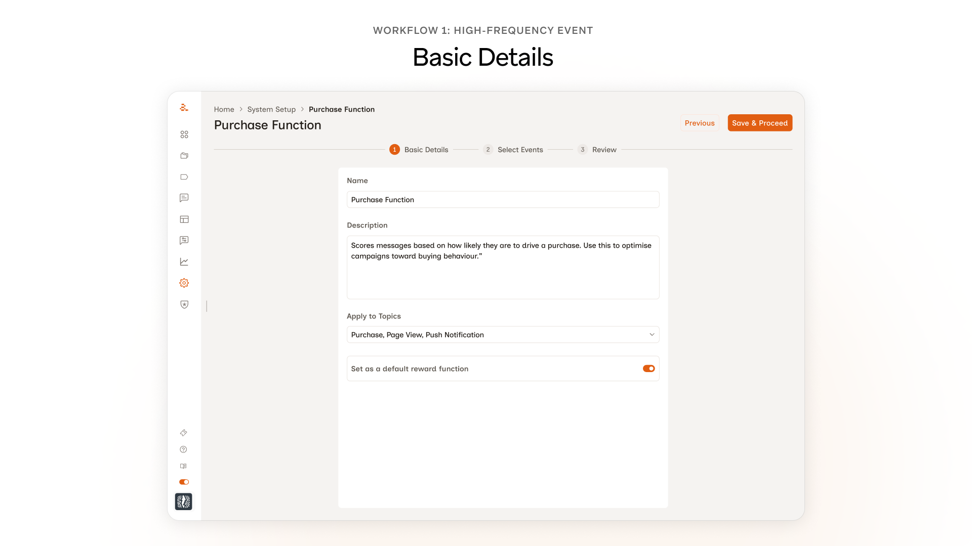 Workflow 1 Basic Details screen