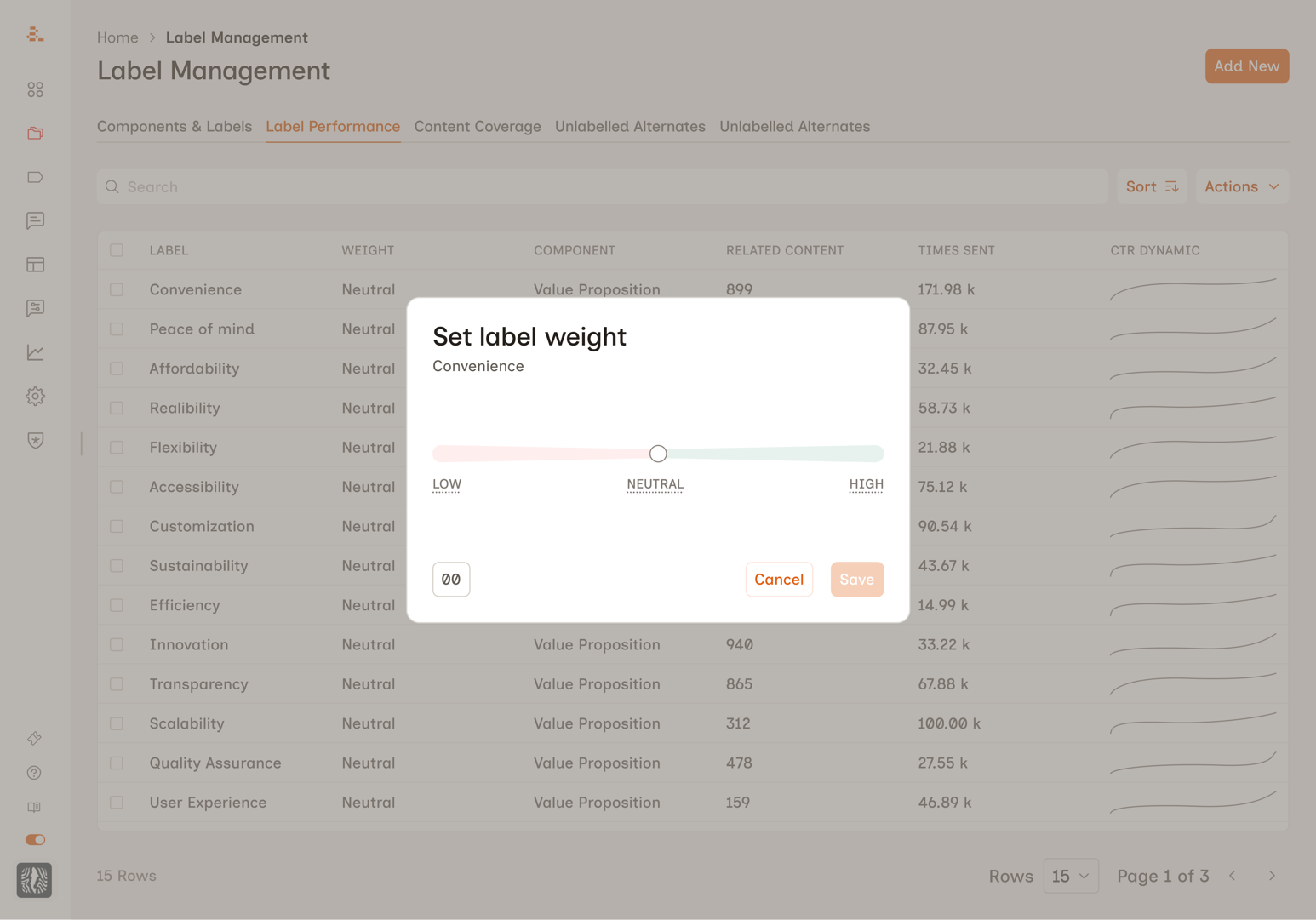 V1: Label weight slider interface